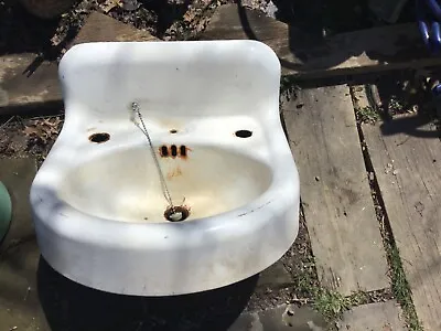Old Antique Cast Iron White Porcelain Half Round Bath Sink Sanitary Mfg Standard • $295