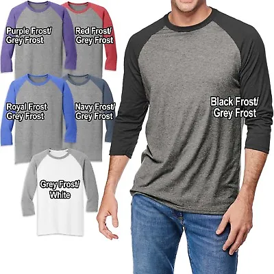 Mens Tri Blend T Shirt 3/4 Sleeve Raglan Baseball Tee S M L XL 2XL 3XL 4XL • £13.27