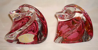 $125 • Buy Val St. Lambert Cristal Belgium Depose Cranberry Pink Swirl Candlestick Holder 