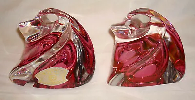 Val St. Lambert Cristal Belgium Depose Cranberry Pink Swirl Candlestick Holder  • $125