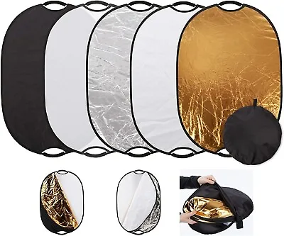 Handheld Light Reflector Multi Collapsible 90x120cm Studio Photography 5-in-1 • £15