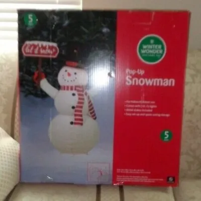 5 Ft Lifesize Light-Up Christmas Pop-Up Snowman W/ Scarf & Sign Yard Decor NIB • $49.95