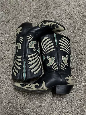 Liberty Boot Co. Rare Handmade Black/Cream/Teal Western Cowboy Boots Sz 10B • $499.99