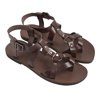 Made IN Italy Sandals Gladiator Man Genuine Leather & Leather Grunge Brown • $68.31