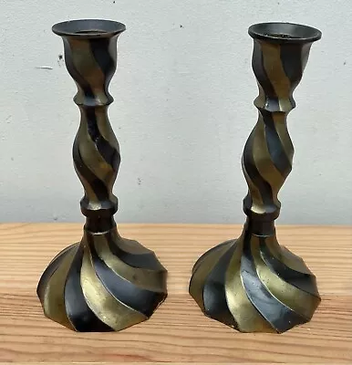 Two Metal Twisted Candlestick Holders  • £9.99