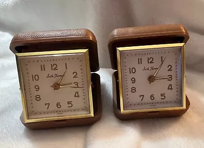 Lot Of 2 Vintage Seth Thomas Folding Travel Wind Up Alarm Clock W Luminous Hands • $29.29
