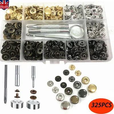 325Pcs Heavy Duty Snap Fasteners Press Studs Kit +Poppers Leather Button Tool UK • £5.89