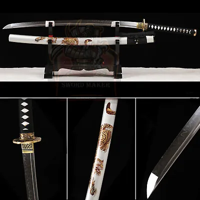 Tiger Theme T10 Steel Clay Tempered Japanese Samurai Sword Real Hamon Full Tang • $119.99