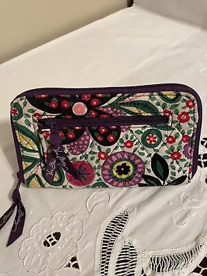 Vera Bradley Wristlet Wallet Purple Green Floral Viva La Vera Retired ~ EUC • $8.99