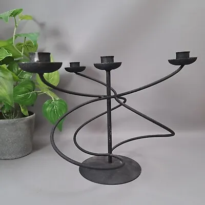 Black Metal Swirl 3 Arm Candle Holder 90s Candelabra Vintage Retro Interior • £18