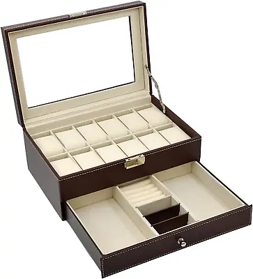 £36.88 • Buy Leather 12 Mens Watch Box With Jewelry Display Drawer Lockable Watch Case