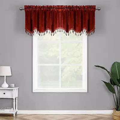 Egyptian Velvet Valance Rod Pocket With Tasseled 52 X18  Valance - Burgundy • $29.46