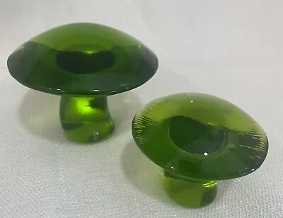 2 Vintage Viking Green Avocado MCM Art Glass Mushrooms ***READ Description*** • $175