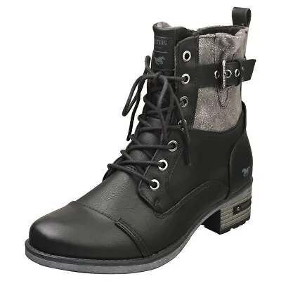 Mustang Side Zip Low Heel Womens Black Ankle Boots • £46.49