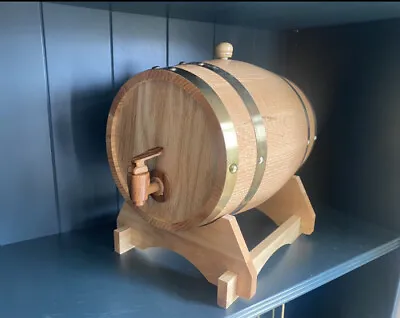 5L Wine Barrel Wooden Oak Wine Drink Dispenser For Storage Beer Whiskey Rum Port • £32