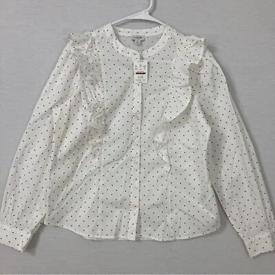 New J. Crew Heart Print Ruffle Cotton Long Sleeve Button Down Small • $28