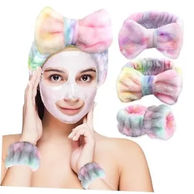 4 Pack Makeup Headband For Washing Face Women Wristband Set Skincare Tie Dye • £13.61