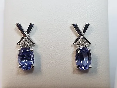 1.90 Ct Natural Tanzanite Oval & Round Diamond Stud Earrings In White Gold • £499