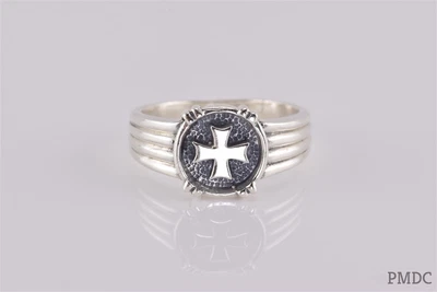 $37.50 • Buy Sterling Silver Circle Inlaid Maltese Cross Ribbed Band Ring 925 Sz: 10