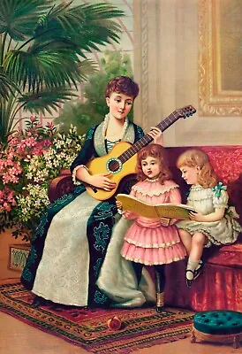 12340.Decoration POSTER.Room Interior Wall Art Decor.Victorian Mom Plays Guitar • $51