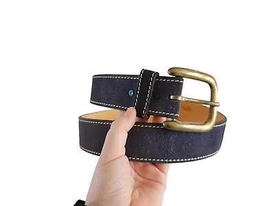 Mens Belt Blue Suede Leather Size 34 Brass Buckle Western • $22.98