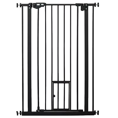 PawHut Extra Tall Dog Gate With Cat Door Auto Close For Stairs 74-80 Cm Wide • £42.99