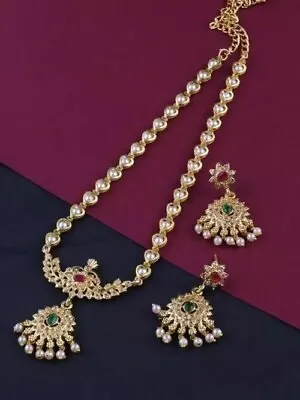 Gold Plated Pakistani Indian Designer Necklace Earrings Bollywood Ethnic Jewelry • $25.39