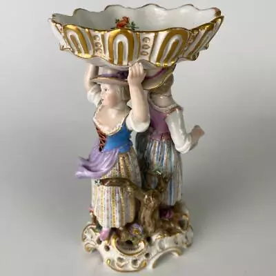 Antique Meissen 19thc Salt Holder Dish Girl Figurine Holding Basket Porcelain • $314.47
