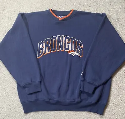 VTG Denver Broncos Starter Crew Neck Sweatshirt Men NFL Football READ • $29.99