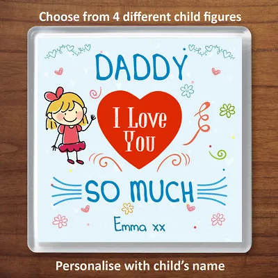 £3.49 • Buy Daddy I Love You Personalised Gift Coaster From 1 Child For Dad Fathers Day