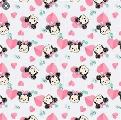 BTY Disney Minnie Mouse Pink Heart Sketch White Cotton Fabric By The Yard • $10.50