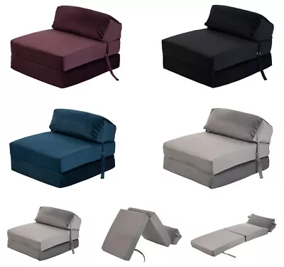 £64.97 • Buy Velvet Z Bed Single Size Fold Out Chair Bed Sofa Seat Foam Folding Guest Futon