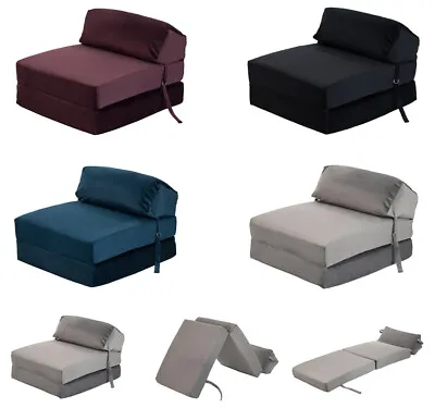 Velvet Z Bed Single Size Fold Out Chair Bed Sofa Seat Foam Folding Guest Futon • £61.97