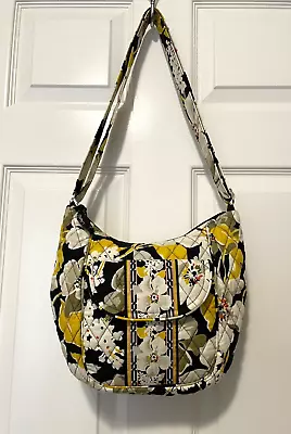 Vera Bradley Dogwood Clare Crossbody Shoulder Bag Purse Yellow Black Floral • $16