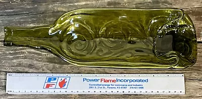 LARGE Melted Green Art Glass Wine Bottle Cheese Serving Plate Tray Spoon Rest • $15