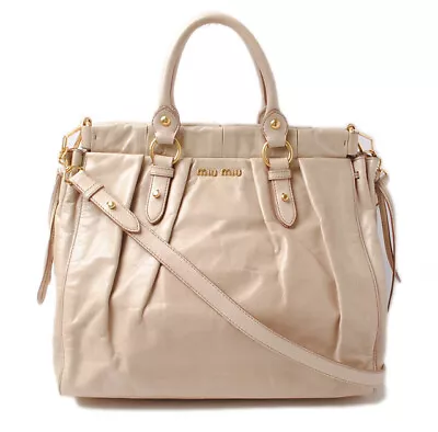 MIUMIU Shoulder Bag/Tote Bag Mumiu Vitello Lux/Leather Beige 2Way • $766.13