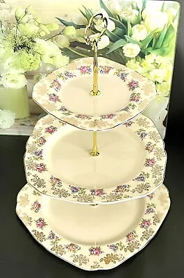 Beautiful Vintage H& K Tunstall Chintz Floral Large 3-tiered Cake Stand England • $59