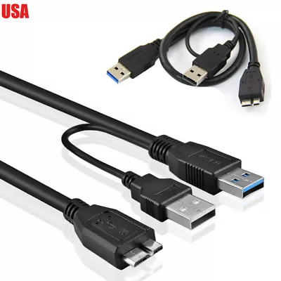 Dual A To Micro B USB 3.0 Y Cable 2 FT Superspeed External Hard Drive Cord • $7.99