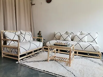 Moroccan Handmade Floor Couch - Unstuffed Cotton White Sofa Covers + Pillow Case • $406.64