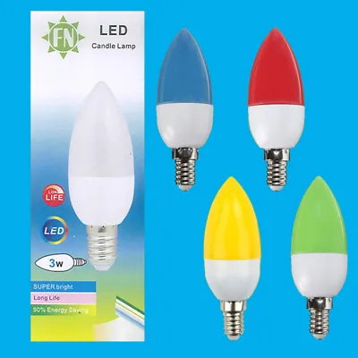 2x 3W LED Coloured SES E14 Candle Light Bulb Lamp Red Yellow Green Blue 85-265V • £5.98