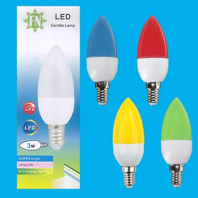 8x 3W LED Coloured SES E14 Candle Light Bulb Lamp Red Yellow Green Blue 85-265V • £9.98