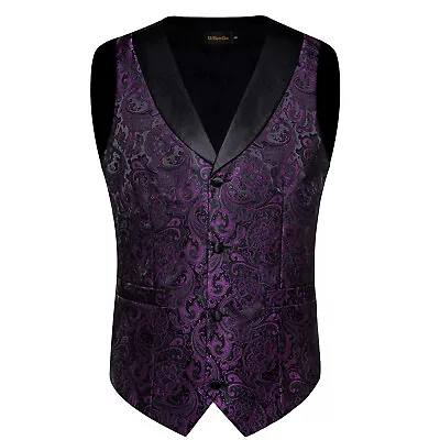 DiBanGu Mens Dark Blue Gold Floral Silk Vest Smart Designer Waistcoat Tuxedo • $33.31