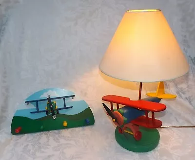 Vintage Children's Wood Airplane Light + Clothes Rack - Aviation Propellers Spin • $79.95