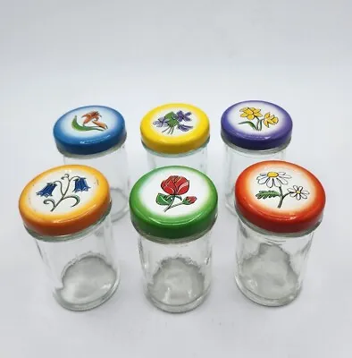 Vintage Ball Mini Glass Jelly Jars With Floral Lids Lot X6 Spice Crafting Jar • $19.99