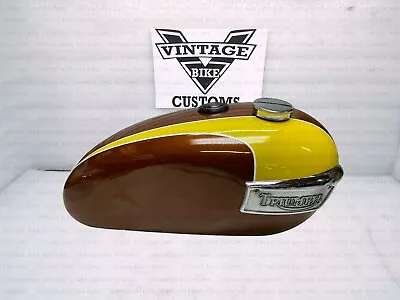 Gas Tank For Triumph T140 Oil In  Maroon And Yellow With Cap Badges & Frame Cap • $307