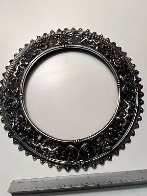 Vintage Silver Metal Photo Picture Frame Round Hanging Cherub Angel Ornate 11.5  • $2.99