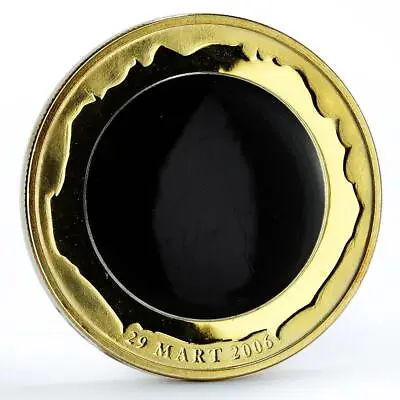 Turkey 30 Lira Total Sun Eclipse Space Effect Gilded Silver Coin 2006 • $399.21