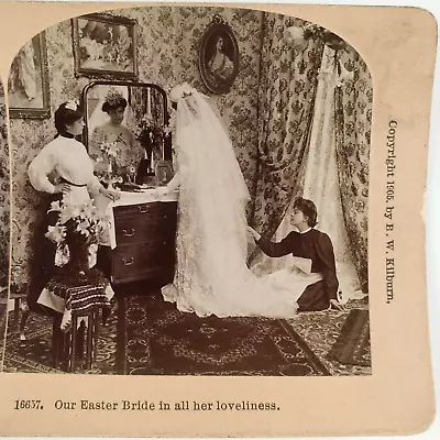 Beautiful Bride Admiring Herself Stereoview C1905 Maids Vanity Mirror Photo E932 • $17.97