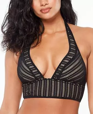 Bar Iii ESF15187 Women's Crochet Long-Line Bikini Top Black/Nude XL • £20.51