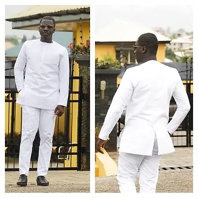 All White Long Sleeve Shirt And Pants African Clothing Kaftan Men's Fashion Wear • $99.99